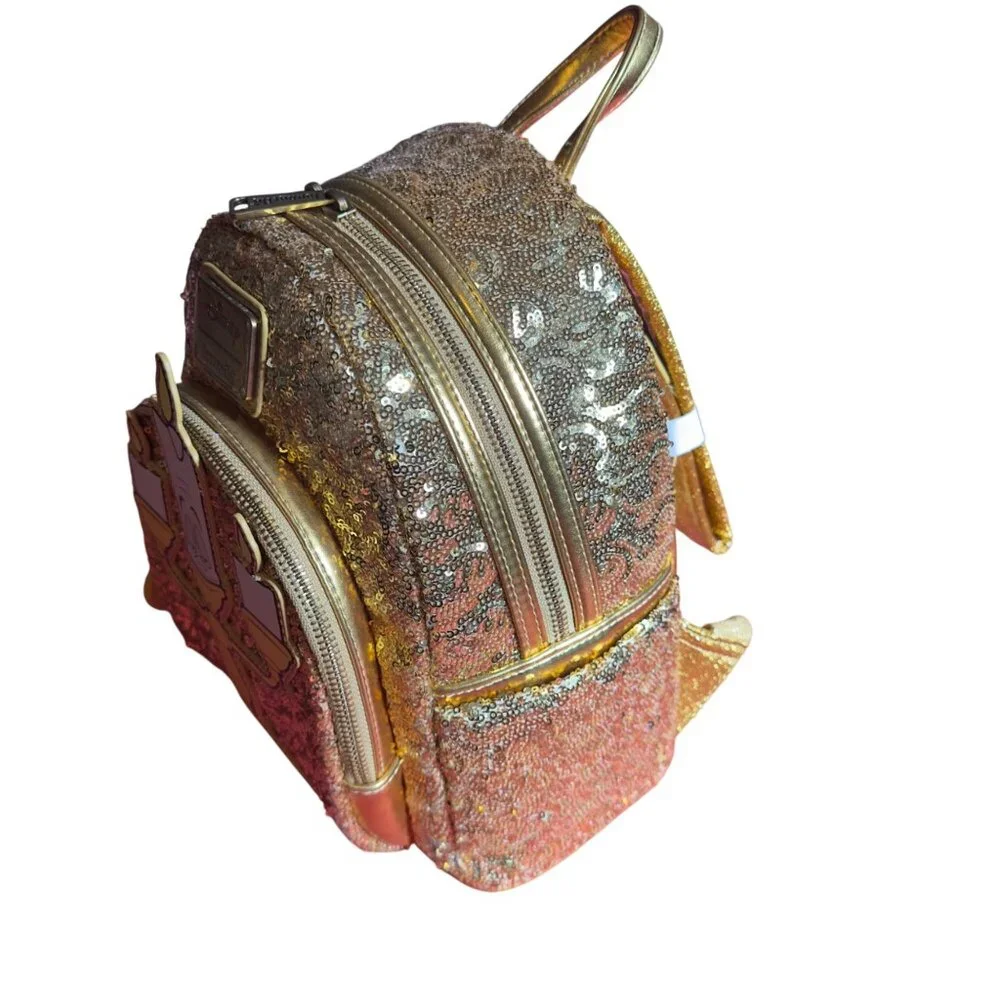 Disney Loungefly Beauty & The Beast Lumiere Mini Backpack With Sequins & Gold Ac - Picture 3 of 6
